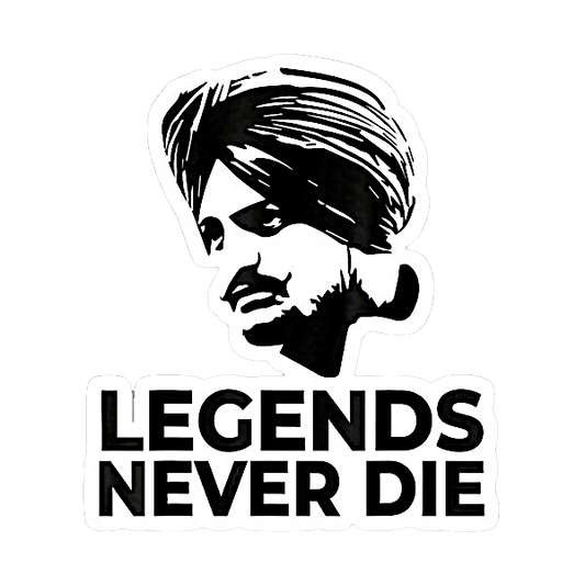 10" black and white Sidhu Moosewala UV decal with "LEGENDS NEVER DIE" wording