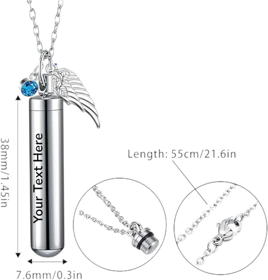 Personalized Laser-Engraved Urn Necklace – Stainless Steel Cylinder Keepsake